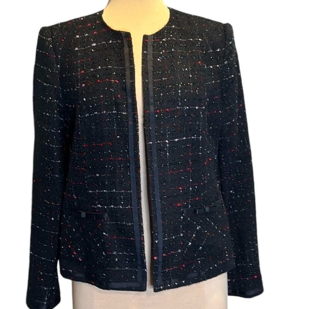 Hillard Hanson Black red metallic holiday Christmas Evening textured Blazer